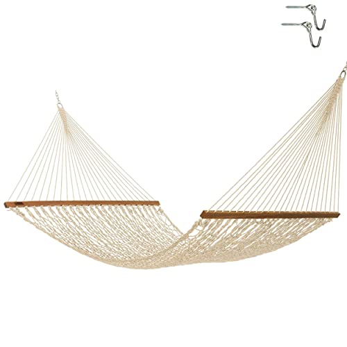 Hatteras Hammocks DC15OT Executive Oatmeal Duracord Rope Hammock with Free Extension Chains  Tree Hooks Handcrafted in The USA Accommodates 2 People 450 LB Weight Capacity 13 ft x 65 in
